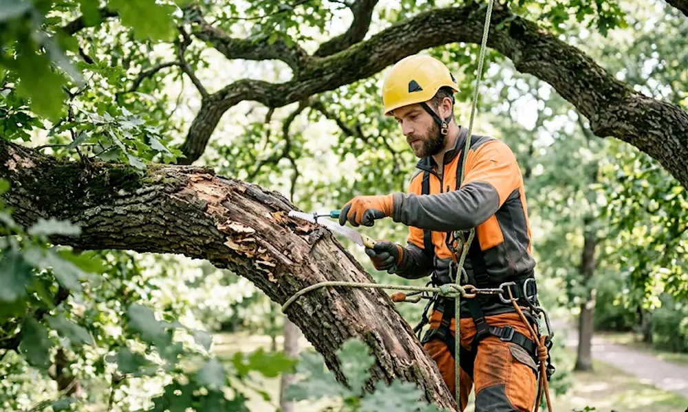 élagueur professionnel travaillant sur un arbre